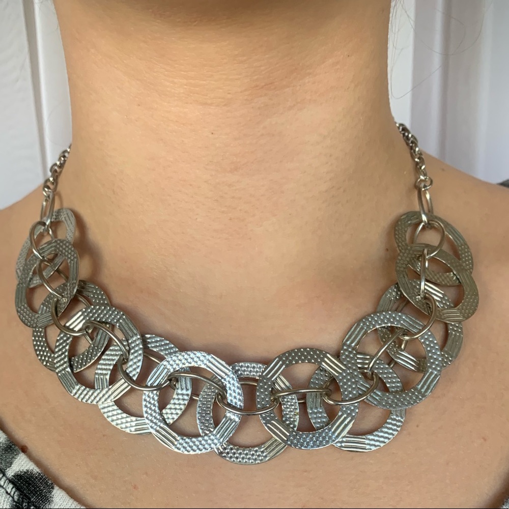 Silver Metal Ringed Necklace